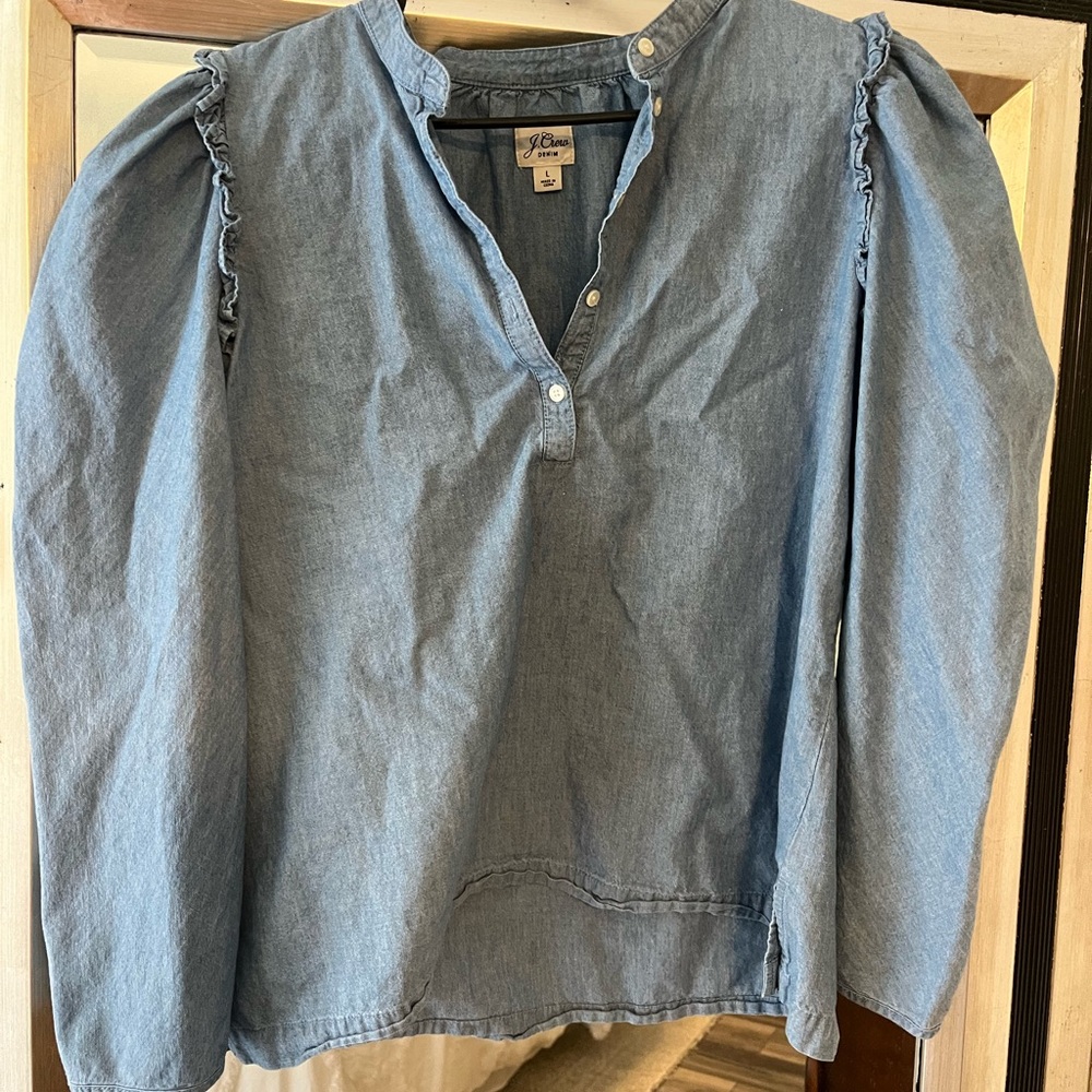 J. Crew Light Blue Denim Peasant Blouse